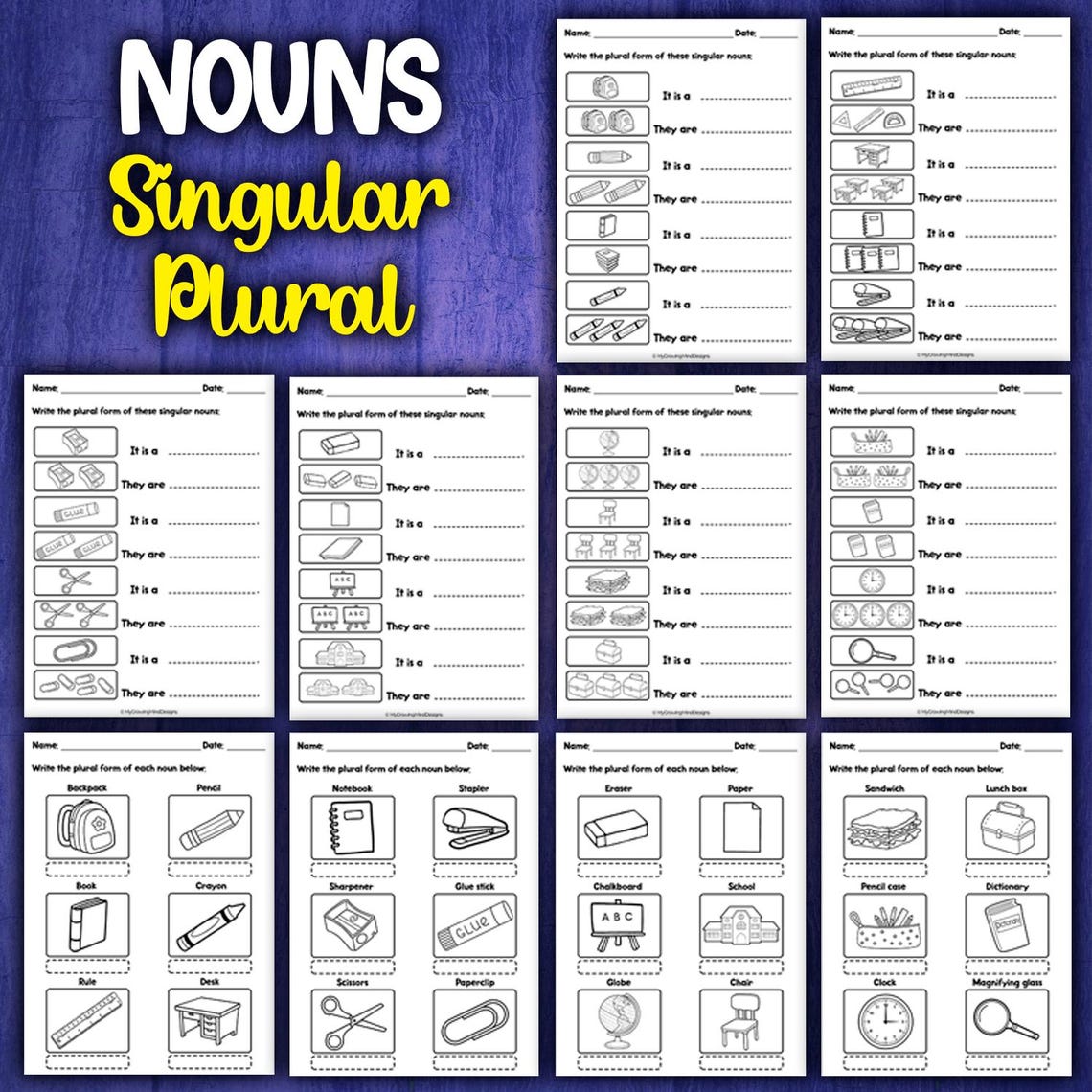Singular and Plural Nouns Worksheets | First & Second Grade Grammar and ...