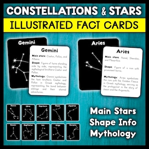 Stars ands Constellations Fact Cards | Flashcards | Constellation Cards Montessori Activity for Kids