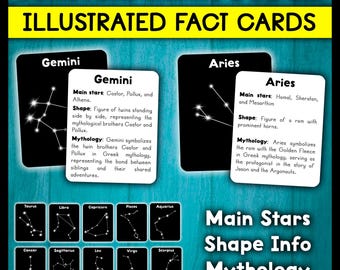 Cartes d'information sur les étoiles et les constellations | Flashcards | Cartes Constellation Activité Montessori pour enfants