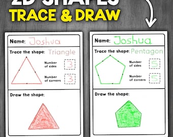 Hojas de trabajo para trazar y dibujar formas 2D / Actividad de matemáticas para preescolar y jardín de infantes / Actividad de geometría para niños pequeños