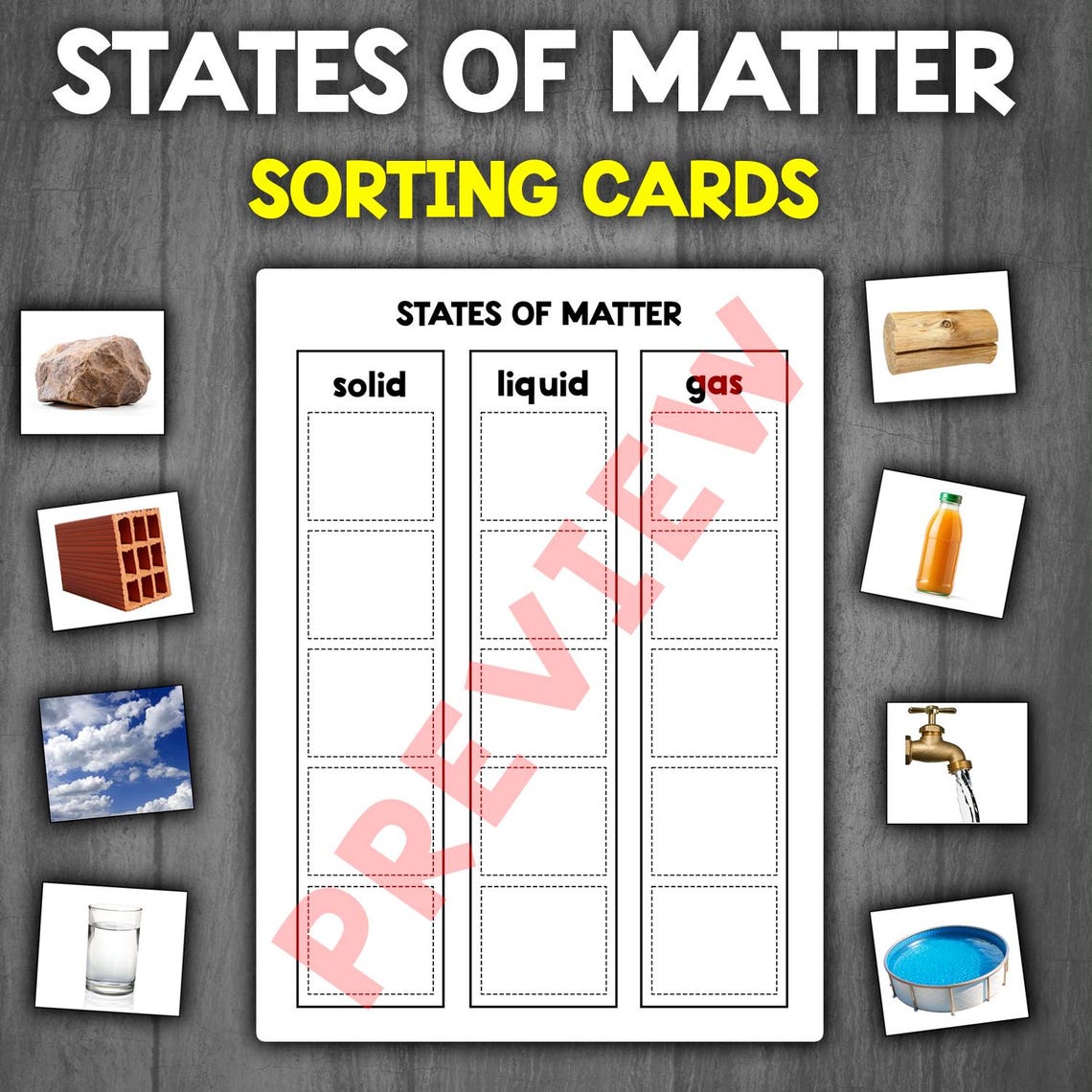 Solid Liquid Sorting States of Matter Sorting Activity | Solid Liquid Gas REAL PICTURES ...