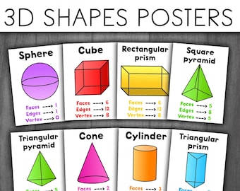 3D Shape Posters | Classroom Decor | Anchor Chart Math Bulletin Board | 3D shape Flashcards
