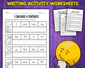 Simple Sentences Worksheets | Writing Simple Sentences Activity for Kindergarten and 1 Grade | Sentence Building | Sentence Writing Practice