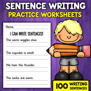 Sentence Writing Practice Worksheets | Sentence Handwriting Practice Activity | ELA Writing Activity Kindergarten, First and Second Grade