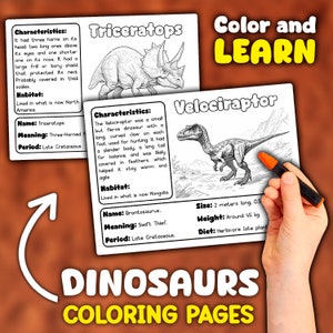 Dinosaurussen kleurplaten | MET FEITEN | Dinosaurussen kleurboek voor kinderen | Dinosaurussen kleurplaten