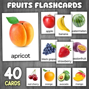 Fruits Flashcards | REAL PICTURES | Fruits Montessori 3-PART Cards | Food Flashcards | Printable Flashcards for Kids and Toddlers