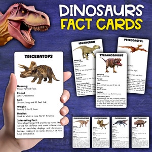 Cartões de fatos sobre dinossauros | Flashcards de Dinossauros | Atividade de Dinossauros | Inspirado em Montessori | Atividade de dinossauros para impressão | Dinossauros para crianças