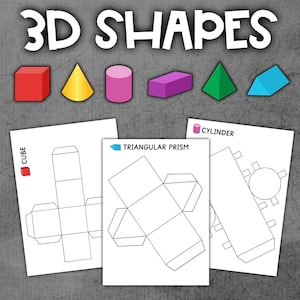 3D Formen (Schneiden und Falten) - Dreidimensionale Formen | Papiermodelle Geometrie Formen | Papier Handwerk Formen Vorlagen | Würfel Kegel Zylinder