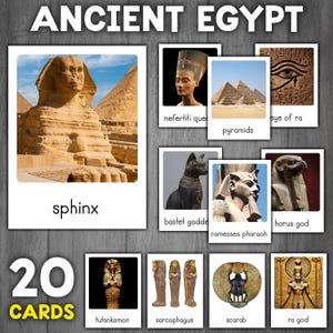 Flashcards do Egito Antigo | Imagens Reais | Cartões Montessori de 3 Partes | Flashcards da Civilização Egípcia | Mitologia Egípcia