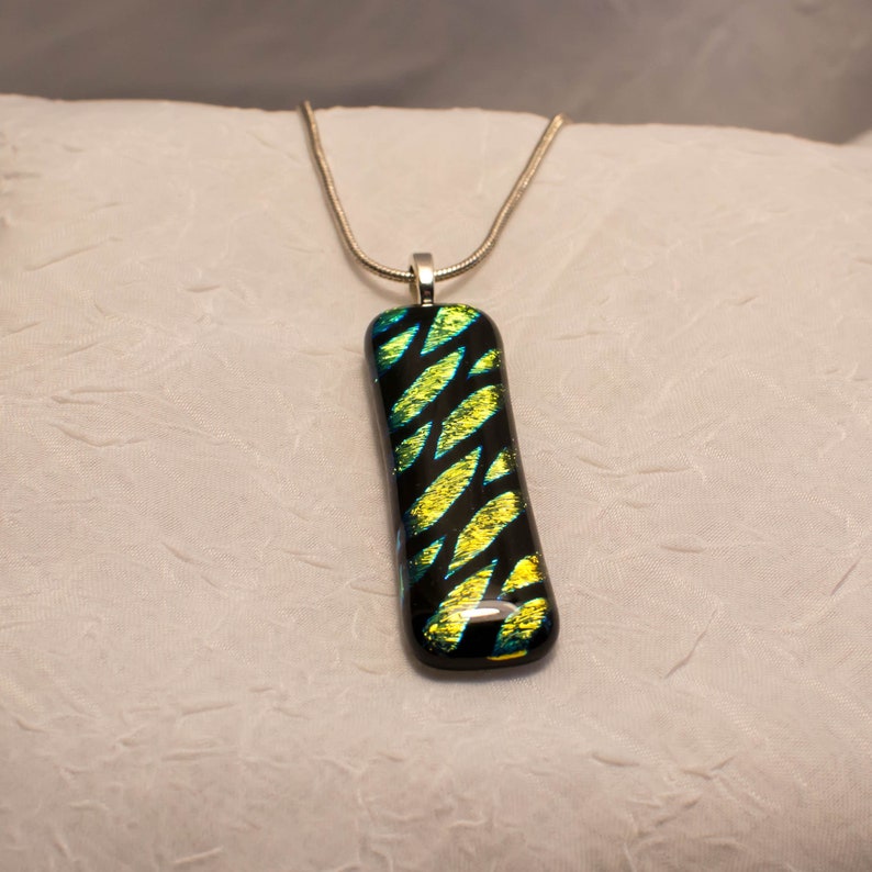 Fused Dichroic Glass Pendant Black and Gold image 3