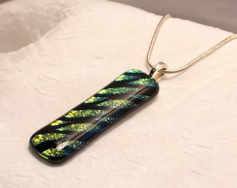 Fused Dichroic Glass Pendant - Black and Gold
