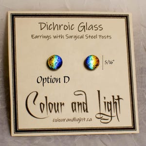 Dichroic Fused Glass Tiny Round Stud Earrings - Rainbow