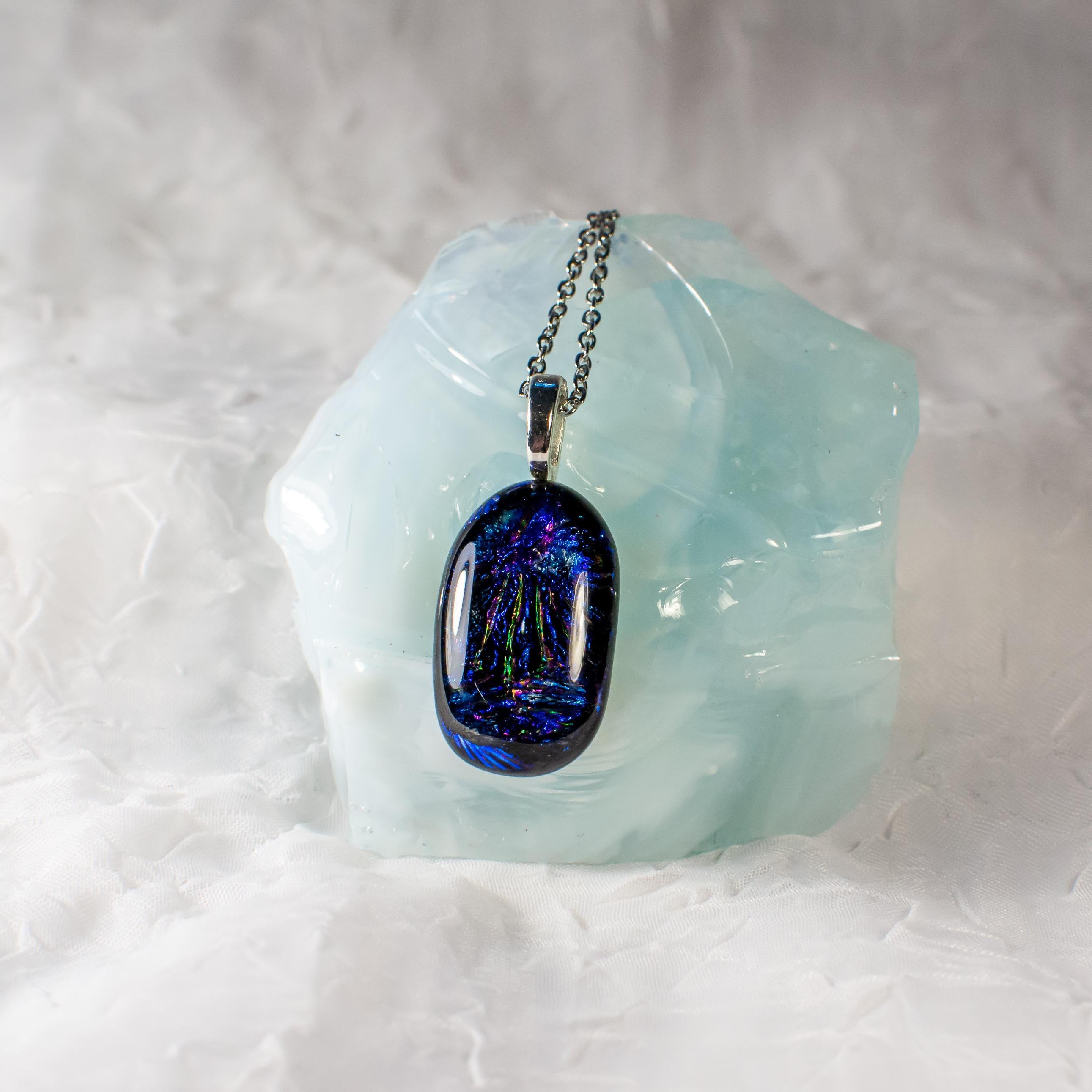Dichroic Fused Glass Pendant - Blue Coral