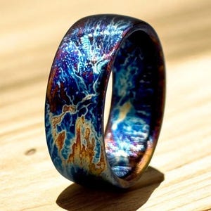 Handmade Titanium Wedding Band: Colorful Anodized Ring, Unique Pattern