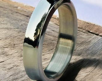 Hand Forged Titanium Ring Minimalist Concave Pattern Modern Brushed Wedding Band