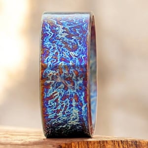 Handmade Colorful Titanium Ring: Heat Anodized Wedding Band