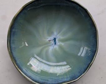 Klein porseleinen schaaltje - blauwgroen glazuur - handgemaakt