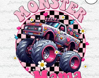 Różowa Monster Truck Mama Png, Mama Bow Png, Kraciasta Kokietka Mama Png, Dzień Matki Png, Monster Truck Are My Jam Truck Png
