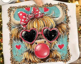 Highland Cow png, Valentine Coquette Png, Valentine Heart Png, Love Png, Valentine's Day, Retro Valentine Png