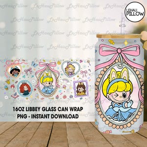 Pink Cartoon 16oz Glass Can Wrap, Cartoon 16 oz Glass Can Png, 16 oz Libbey Glass Can Wrap, 16 oz Tumbler Wrap Png, Sublimation Design