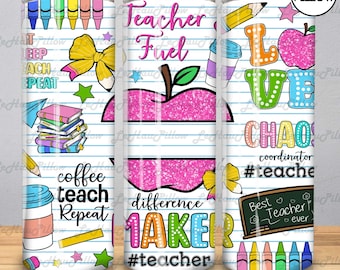Personalisierter Lehrer 20 Unzen Tumbler Sublimationsentwurf, 20 Unzen dünner Becher Lehrer Name, Lehrerkraftstoff, Lehrerverpackung Png, Lehrerleben Png