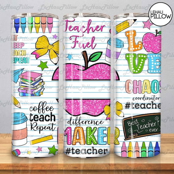 Personalized Teacher 20oz Tumbler Sublimation Design, 20 oz Skinny Tumbler Teacher Name, Teacher Fuel, Teacher Wrap Png, Teacher Life Png
