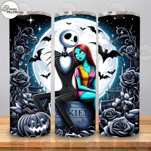 Nightmare Hallowee Couple 20oz Skinny Tumbler Png Design,  Halloween Tumbler, Halloween Friend 20oz Tumbler Png, Halloween Cartoon Nightmare