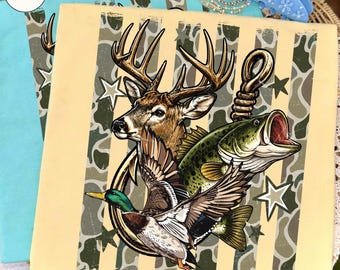 Deer Duck Fish Hook Png, Outdoorsman Hunting Fishing Png, Bass Buck Mallard Png, Fathers Day Png, Dad Hunting Png