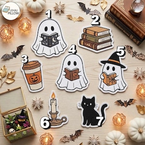 Halloween-Stickpatch-Set, Aufnäher für Bücherliebhaber, Gruselgeist, Hexenhut, Schwarze Katze, zum Aufbügeln, Herbstgeschenk
