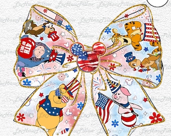 Bear 4th Of July PNG, Cartoon 4th July Png, Fourth Of July Designs, Independence Day, 4th of July Coquette Png, Bear Coquette bow