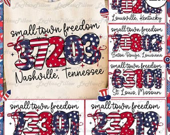 Small Town Freedom Zip Code Png, Red White & Blue Png, Number Zip Code Png, 4th Of July Png, Independence Png, USA Coquette Png