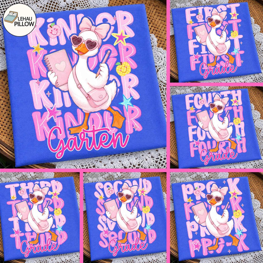 Back to School Goose PNG Bundle, Coquette Teacher First Day of School Shirt Design, Preppy