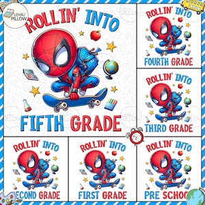 Rollin&#39; Into School Cartoon Png Bundle, School Grade Png, Superhero Cartoon Kid Shirt Png, Back To School Png, First Day Of School Png