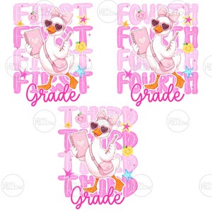 Paquete PNG de ganso para el regreso a clases, diseño de camiseta para el primer día de clases de maestra coqueta, sublimación floral preppy, preescolar de 1.º, 2.º, 3.º y 4.º grado imagen 3