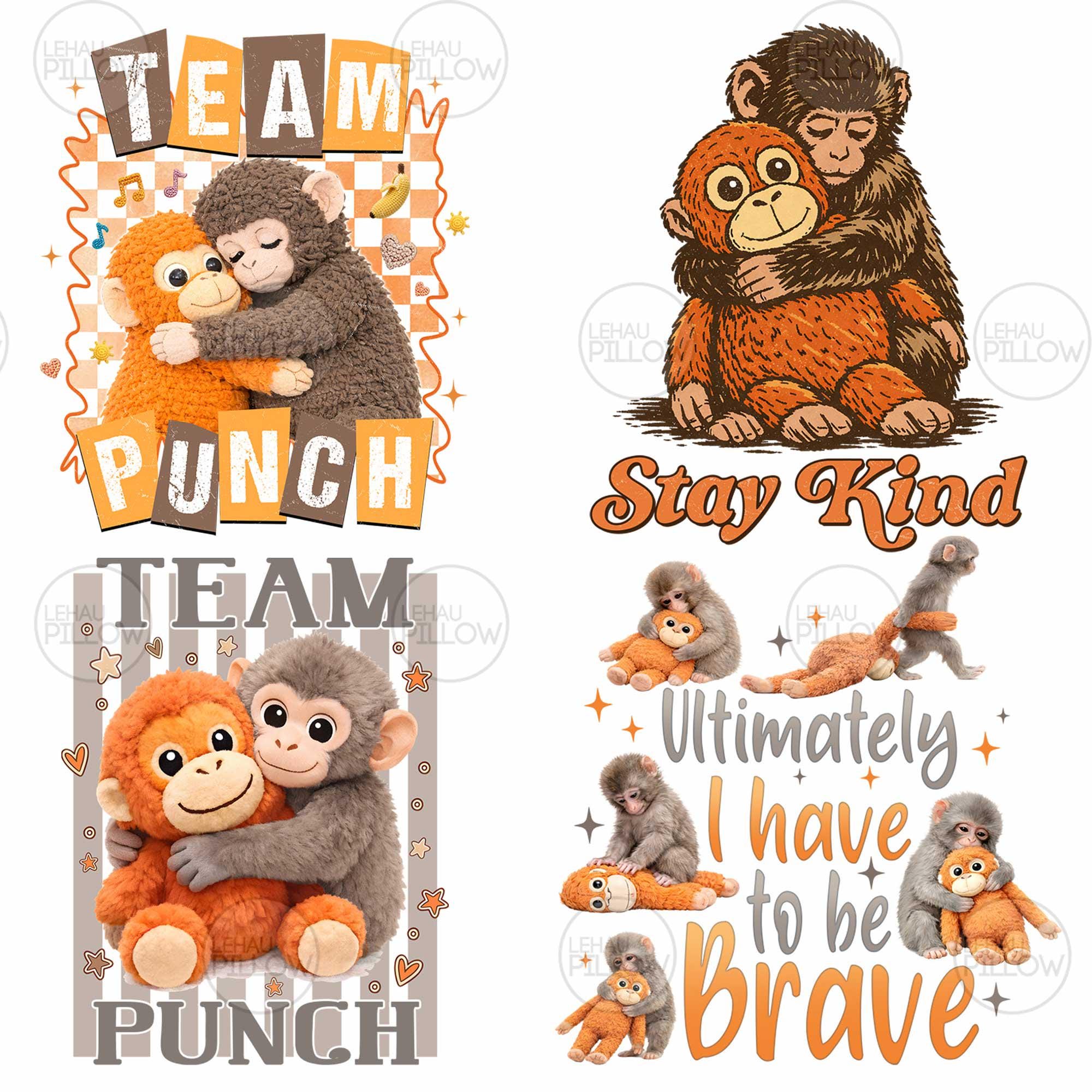 10 Viral Punch Monkey Bundle Png, Cute Baby Monkey With Plush Toy Shirt ...