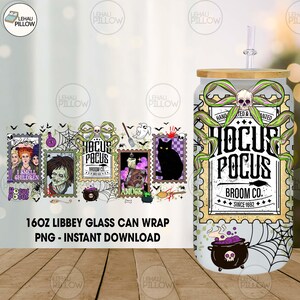 Halloween  Witch Sisters 16 oz Glass Can Sublimation Design, Retro Halloween Movie Bad Girls 16oz Glass Can Png