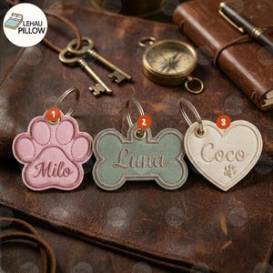 Personalized Pet Portrait Keychain, Custom Dog Cat Embroidered Keychain, Heart Name Keychain, Pet Memorial Gift, Dog Mom Gift