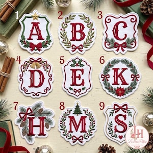 Christmas Custom Name Letter Embroidery Patch, Personalized Christmas Initial Patch, Holiday Monogram, Festive Iron On Patch, Christmas