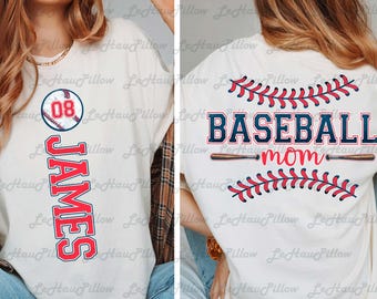 Custom Baseball Mama Png, Baseball Mom Shirt With Kids Name & Jersey Number Png, Baseball Coquette, Game Day Png, Baseball Season Png