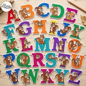 Animal Letter Iron On Patches A-Z, Cartoon Squirrel Alphabet Embroidered Patch Set, Woodland ABC Backpack Jacket Badge Gift