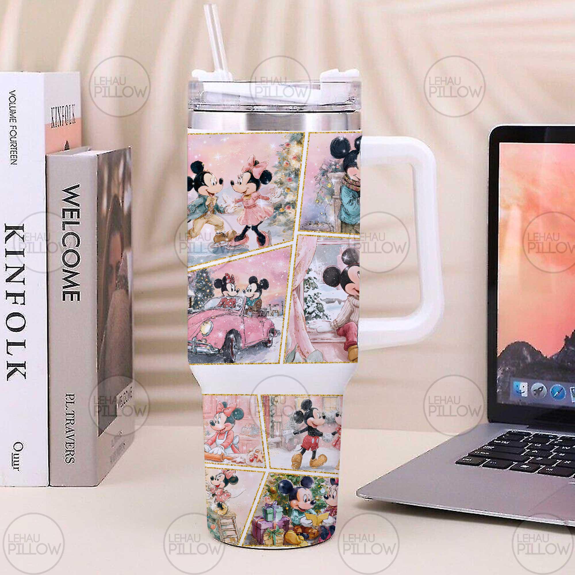 Discover 40 oz Retro Magical Mouse Christmas Tumbler with Handle, Holiday Cartoon Skinny Tumbler