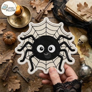 Söt spindelbroderilapp, Halloweenspindellapp, läskigt söt stryklapp, spindelapplikation, Halloweenjacklapp, höstdekor