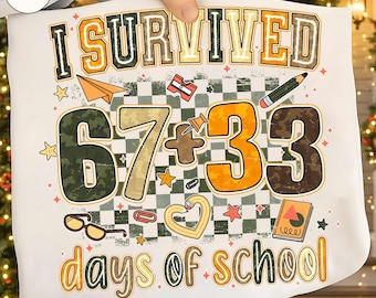 Sobreviví 100 días de escuela (Png), Camuflaje divertido 67 días de escuela (Png), Camiseta de maestro/a y estudiante (Png), Meme de 100 días seis siete (Png)
