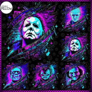 Horror Halloween Neon Png-Bundle, Bunte Blumen Gruselige Saison Png, Retro Horrorfilm Png, Charaktere Gruselig Png, Neon Kürbis Halloween