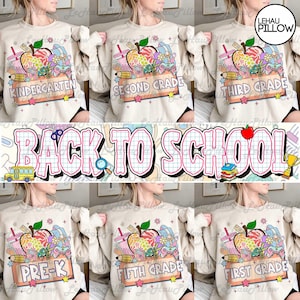 Preppy Back to School Bundle PNG, Coquette Teacher First Day of School Shirt Design, Girly Checkered Sublimation, Pre-k 1st/2nd/3rd Grade