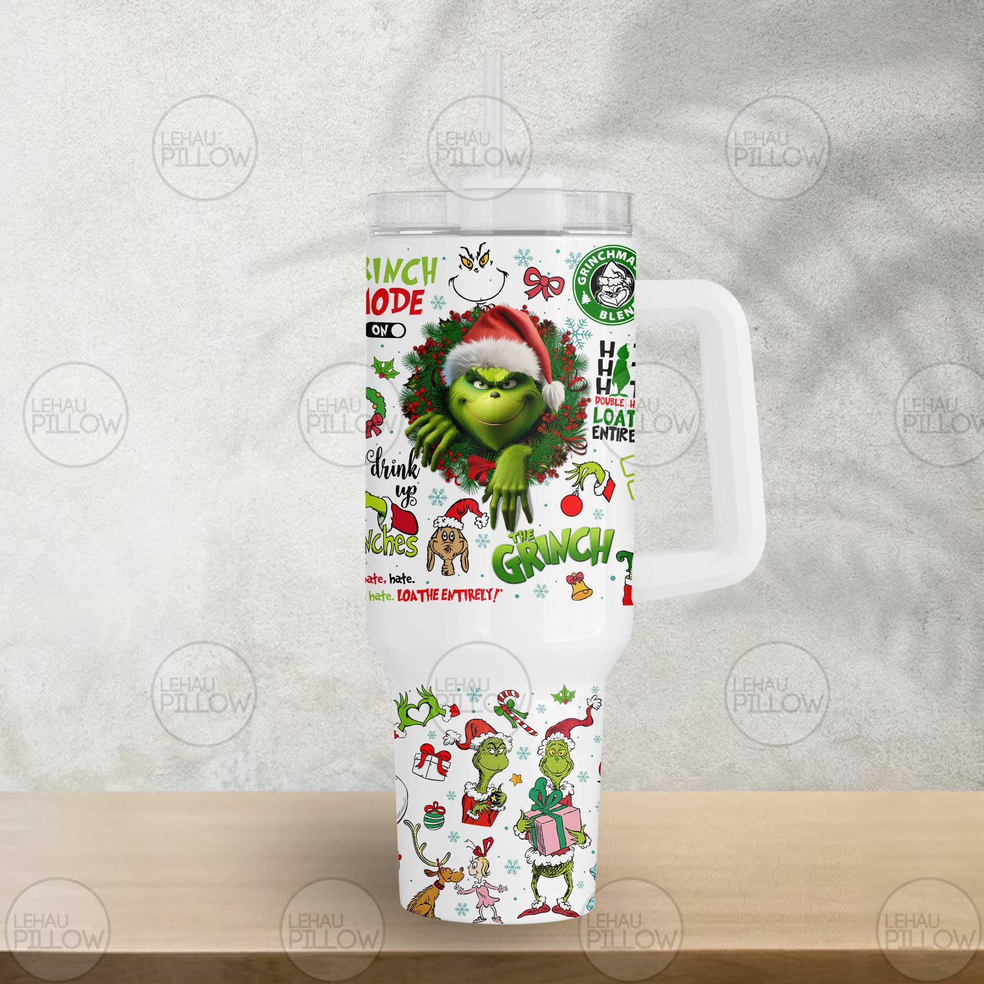 Discover Retro Christmas 40oz Tumbler with Handle - Green Merry Christmas Wrap