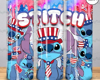 4th Of July 20oz Skinny Tumbler Sublimation Design, Cartoon 4th Of July PNG, Patriotic Tumbler PNG, 4th Of July Tumbler Wrap, Blue Monster