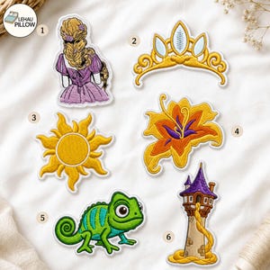 Long Hair Princess Characters Embroidered Patch, Theme Park Vacation Iron On Patch, Magical Land Castle Badge For Hats, Jacket, Park Trip