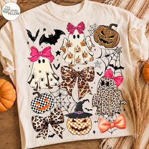 Coquette Leopard Pumpkin Ghost PNG, Retro Halloween Girly Ghost Sublimation, Retro Checkered Ghosts Pumpkin Cherries PNG, Cute Spooky Fall image 1