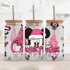 Pink Merry Christmas Funny 16oz Glass Wrap Sublimation Design, Xmas Cute Coffee 16oz Libbey Glass Wrap Png, Cartoon Cute Png